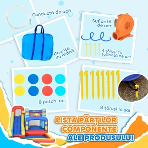 Castel gonflabil 4in1 cu tobogan, piscina, trambulina, suflanta, 435x245x200cm, Albastru/Rosu/Galben - Verificat A · Re-Bloom - Img 6