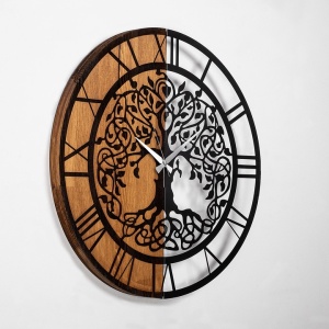 Ceas decorativ de perete Re-Bloom, lemn/metal, maro/negru, 56 cm - Img 3