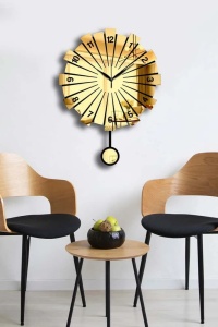 Ceas decorativ de perete Re-Bloom, MDF/acril, auriu/negru, 39 x 50 cm - Img 5