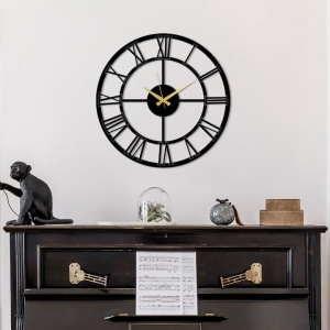 Ceas decorativ de perete Re-Bloom, metal, negru/auriu, 49 x 49 cm - Img 3