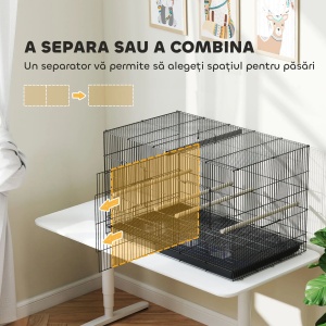 Colivie pentru pasari cu separator si raft inferior Re-Bloom, otel/PP, 94x57x57 cm, sertar detasabil, 3 usi, negru - Verificat A · Re-Bloom - Img 6