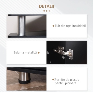 Comoda TV 120x39.5x52 cm, PAL 16mm, 2 compartimente cu usi, raft central, picioare inox, manere aliaj aluminiu, negru - Verificat A · Re-Bloom - Img 5