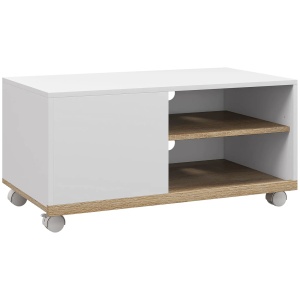 Comoda TV mobila cu 2 rafturi si usa Re-Bloom, PAL, alb/natur, 80 x 45 x 39.5 cm, Resigilat Grad A