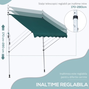 Copertina cu manivela Re-Bloom, cadru telescopic si unghi reglabil, aluminiu/metal/poliester, verde/alb, 200 x 150 cm, Resigilat, Grad A - Img 2
