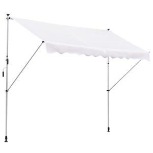 Copertina de perete cu stalpi de sprijin Re-Bloom, aluminiu/metal/poliester, 300x150 cm, stalpi telescopici 170-280 cm, inclinare 0-90°, manivela 120 cm, alb - Verificat A · Re-Bloom