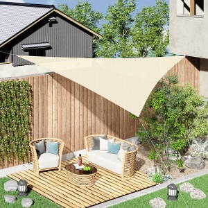 Copertina triunghiulara tip vela, HDPE, 6x6x6m, anti-UV 90%, respirabila, montare copaci/pereti/stalpi, crem - Verificat A · Re-Bloom - Img 2