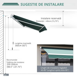 Copertina verticala rulanta Re-Bloom, poliester/aluminiu, 250x200 cm, unghi reglabil 5-45°, manivela 41.4x160 cm, verde - Verificat A · Re-Bloom - Img 5