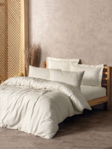 Cotton Box Plaid Crem set lenjerie pat dublu jacquard, bumbac ranforce 100%, 4 piese: husa pilota 200x220 cm + cearsaf 240x260 cm + 2x fata perna 50x70 cm, crem - Verificat A · Re-Bloom - Img 3
