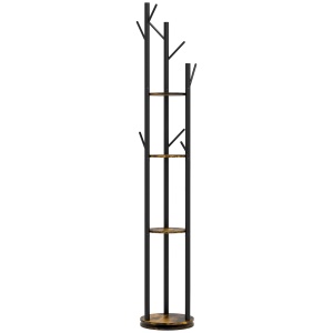 Cuier rotativ 8 carlige 4 rafturi, diametru 30 cm, inaltime 175 cm, PAL/otel, design industrial, maro rustic/negru - Verificat A · Re-Bloom