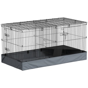 Cusca 2in1 animale mici 121x61x61 cm, tarc + spatiu joaca, 2 sectiuni separate, platforma, rampa, fund impermeabil Oxford, negru/gri - Verificat A · Re-Bloom