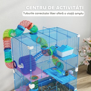 Cusca pentru hamsteri, cu tuburi si roata, 5 nivele, metal/polipropilena/PS, multicolor, 46 x 30 x 58 cm, Resigilat, Grad A - Img 2