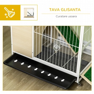 Cusca pentru iepurasi Re-Bloom, cu roti, PAL/otel/PVC, stejar/alb, 78 x 52,5 x 76,5 cm, Resigilat, Grad A - Img 5