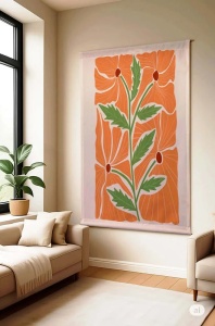 Decor de perete Re-Bloom, bumbac/poliester, portocaliu/verde/alb, 100 x 140 cm - Img 3