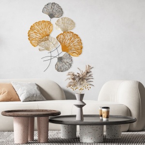Decor de perete Re-Bloom, model floral, metal, portocaliu/alb/gri, 75 x 5 x 100 cm - Img 6