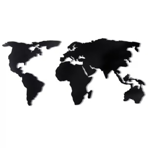 Decor de perete Re-Bloom, model World Map, metal, negru, 60 x 120 cm