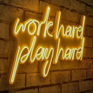 Decor de perete Re-Bloom, Work Hard Play Hard, LED, PVC, alb/galben, 55 x 36 x 2 cm - Img 5