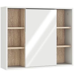Dulap cu oglinda pentru baie, MDF/PAL/sticla, alb/natur, 60 x 14,5 x 49,4 cm, Resigilat, Grad A