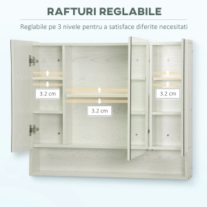Dulap cu oglinda pentru baie Re-Bloom, MDF/sticla, alb, 90 x 15 x 75 cm, Resigilat, Grad A - Img 6