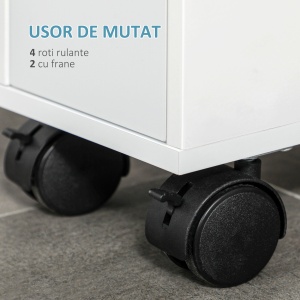 Dulap de depozitare pentru baie, cu roti, MDF, alb, 16 x 49,5 x 66 cm, Resigilat, Grad A - Img 2