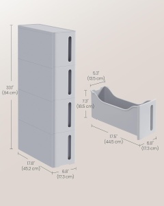 Dulap de depozitare Songmics, 4 sertare, polipropilena, gri, 45,2 x 17,3 x 84 cm, Resigilat, Grad A - Img 2