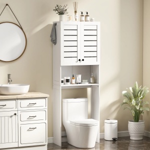 Dulap deasupra WC-ului cu 2 usi si raft deschis, MDF, 67x31.5x190 cm, spatiu inferior 64x28x93cm, capacitate 5kg/raft 15kg total, alb - Verificat A · Re-Bloom - Img 2
