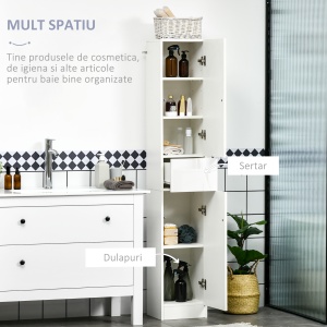 Dulap inalt pentru baie Re-Bloom, cu rafturi reglabile, PAL/MDF, alb, 30 x 28 x 170 cm, Resigilat, Grad A - Img 4