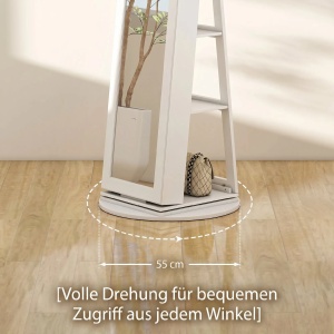 Dulap pentru bijuterii 3 in 1 rotativ 360° Re-Bloom, MDF/sticla, 55x55x161 cm, oglinda 25.7x144.2 cm, usa cu cheie, 15 kg, alb/negru - Verificat A · Re-Bloom - Img 4