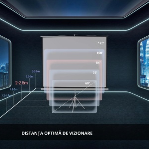 Ecran proiectie 4K HD cu stativ 171x128 cm, 84 inch, format 4:3, reglabil, tesatura/metal, alb - Verificat A · Re-Bloom - Img 5