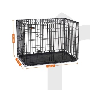 FEANDREA Cusca pentru animale, 2 usi, pliabila din metal, tava detasabila, XL, 107x70x78cm, negru, Resigilat, Grad A - Img 4