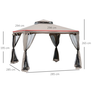 Foisor gradina 294x294x195 cm, plasa tantari 4 pereti, acoperis 2 niveluri, cadru metal, poliester, taupe - Verificat A · Re-Bloom - Img 3