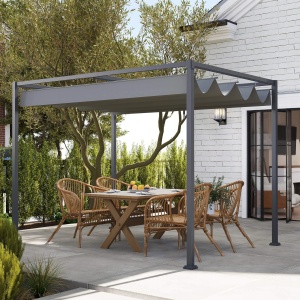 Foisor pergola cu panza glisanta, metal/poliester, 298x213x222cm, Gri/Negru - Verificat A · Re-Bloom - Img 2
