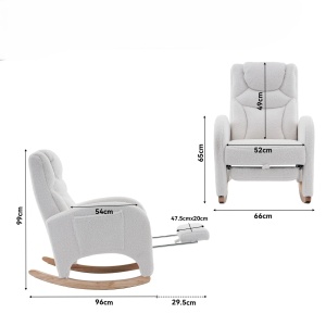 Fotoliu balansoar Re-Bloom, cu suport pentru picioare, textil/spuma/lemn, alb/natur, 66 x 96-125,5 x 99 cm, Resigilat, Grad A - Img 3