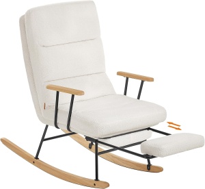 Fotoliu balansoar Songmics, otel/lemn masiv/textil, crem/negru/natur, 97 x 48 x 100 cm, Resigilat, Grad A