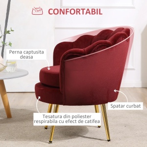 Fotoliu vintage Re-Bloom, catifea/lemn/metal, rosu inchis/auriu, 76 x 67 x 74 cm, Resigilat, Grad A - Img 6