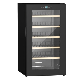 Frigider vin 24 sticle, 65L, control temperatura, rafturi detasabile, otel/sticla, Negru - Verificat A · Re-Bloom
