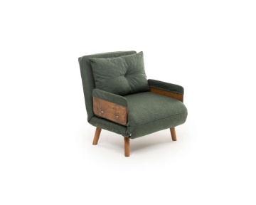 Futon fotoliu extensibil 77x70x82 cm, pat 190x70 cm, spatar 14 pozitii, tapiterie poliester, cadru metal, brate lemn, verde - Verificat A · Re-Bloom