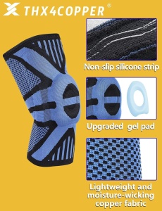 Genunchiera cu stabilizatori laterali Thx4Copper, textil/gel, albastru/negru, marimea M - Img 3