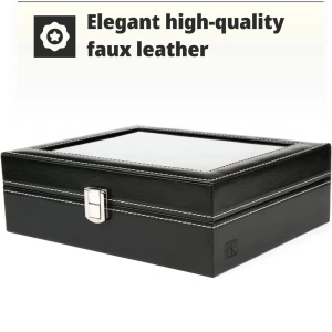 H&S cutie cu capac din sticla pentru 10 ceasuri, 22.5x7.5x20.5 cm, cu pernite, negru - Verificat A · Re-Bloom - Img 4