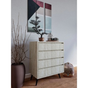 Hanah Home comoda dormitor 70x40x86 cm, 4 sertare, PAL 18mm, rafturi multiple, fixabil perete, travertin - Verificat A · Re-Bloom - Img 3