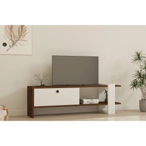 Hanah Home comoda TV living 120x35.8x25 cm, PAL 18mm, rafturi multiple, concept scandinav, nuc si alb - Verificat A · Re-Bloom - Img 2