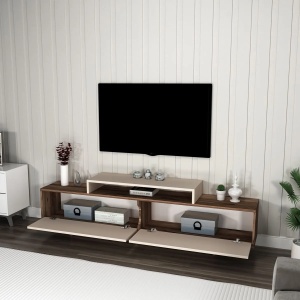 Hanah Home comoda TV living 180x50.2x29.6 cm, PAL 18mm, spatiu depozitare, fixabil perete, nuc deschis/bej - Verificat A · Re-Bloom - Img 5