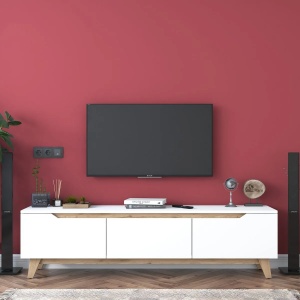 Hanah Home comoda TV, PAL melaminat 18mm, 180x35x48.6 cm, montare perete, alb/nuc - Verificat A · Re-Bloom - Img 2