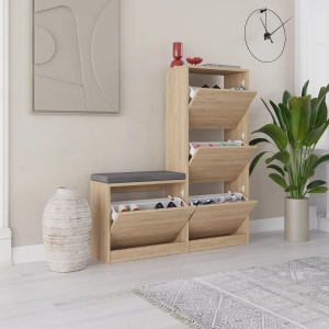 Hanah Home dulap de pantofi 105x26x118.5 cm, PAL 18mm, spatiu amplu de depozitare, stejar - Verificat A · Re-Bloom - Img 3
