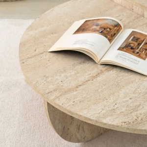 Hanah Home masa cafea rotunda living D90x35 cm, PAL 18mm, finisaj travertin, usor de asamblat - Verificat A · Re-Bloom - Img 4