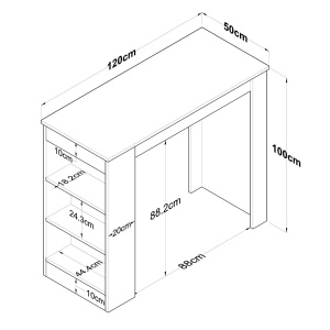 Hanah Home masa de bucatarie 120x50x100 cm, PAL 18mm, rafturi laterale, concept scandinav, nuc si alb - Verificat A · Re-Bloom - Img 5