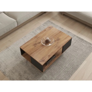 Hanah Home masa de cafea 2 niveluri 90x60x39.5 cm, PAL 18mm, raft 20.4cm, design inspirat de marmura, nuc si negru - Verificat A · Re-Bloom - Img 2
