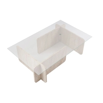 Hanah Home masuta de cafea 105x65x30 cm, blat sticla calita 100%, cadru PAL 18mm melaminat, travertin - Verificat A · Re-Bloom - Img 2