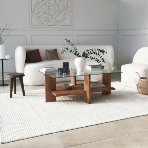 Hanah Home masuta de cafea, sticla securizata/lemn masiv, 105x60x40 cm, natur - Verificat A · Re-Bloom - Img 4