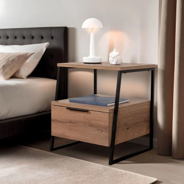 Hanah Home noptiera 45x40x50 cm, PAL 18mm melaminat, raft 19 cm, maro si negru - Verificat A · Re-Bloom - Img 2