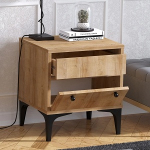 Hanah Home noptiera dormitor 45x40x51 cm, 2 sertare, PAL 18mm, picioare plastic, stejar - Verificat A · Re-Bloom - Img 2